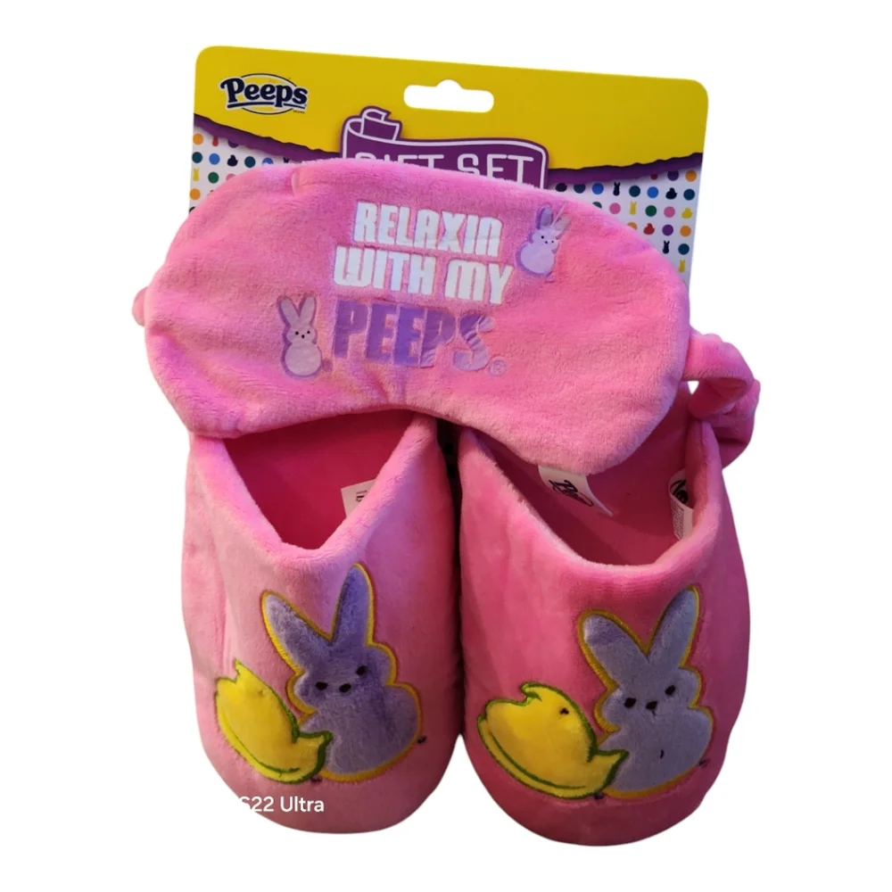 Girls Peeps Pink Eye Mask & Slippers Gift Kids Set Size M (13-1)